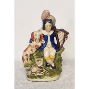 Vintage Staffordshire Harpist with Spaniel Dog Reproduction